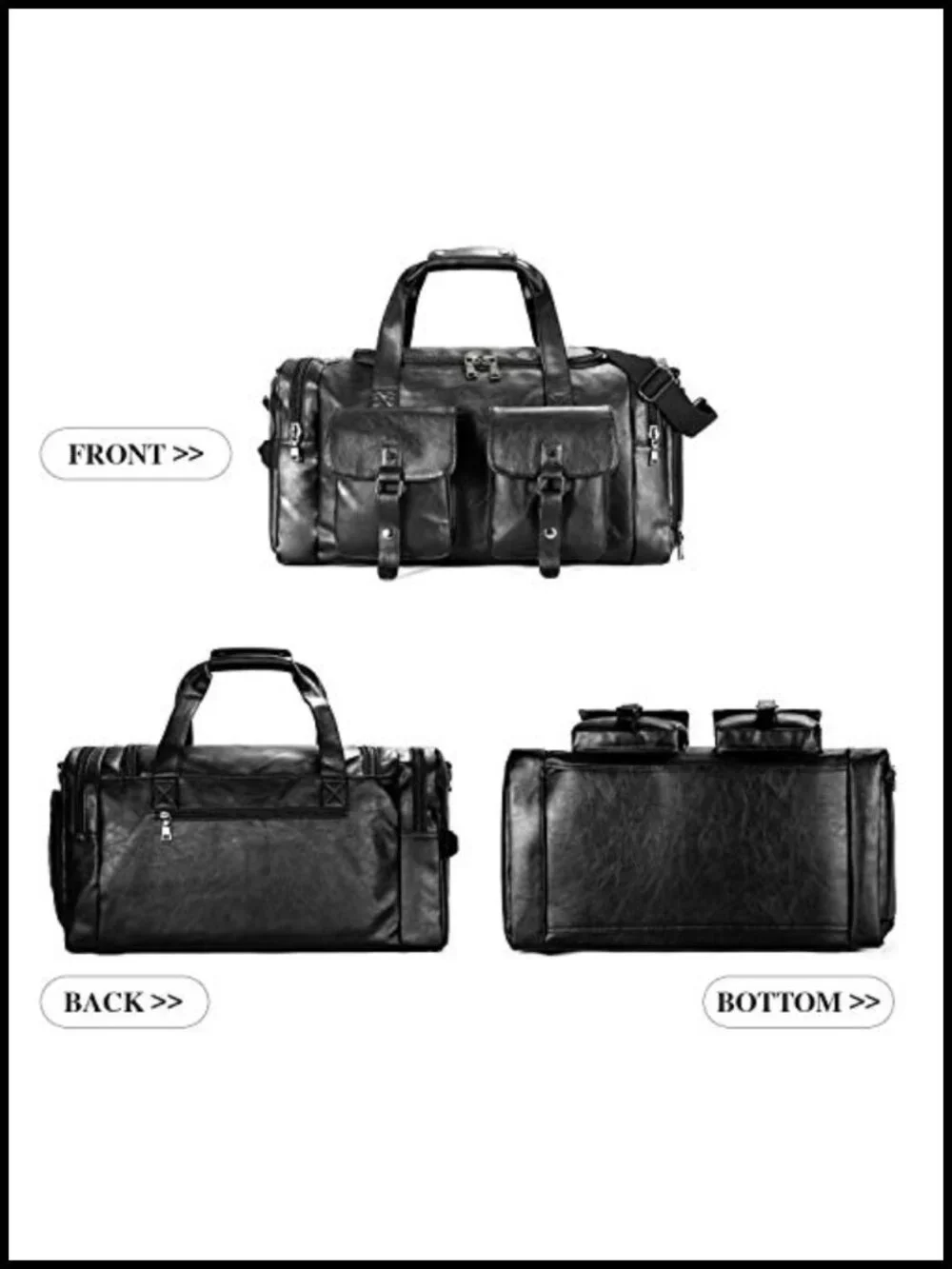 Travel Duffel Bag with Shoe Pouch, PU Leather Weekender Overnight Carry On Bag